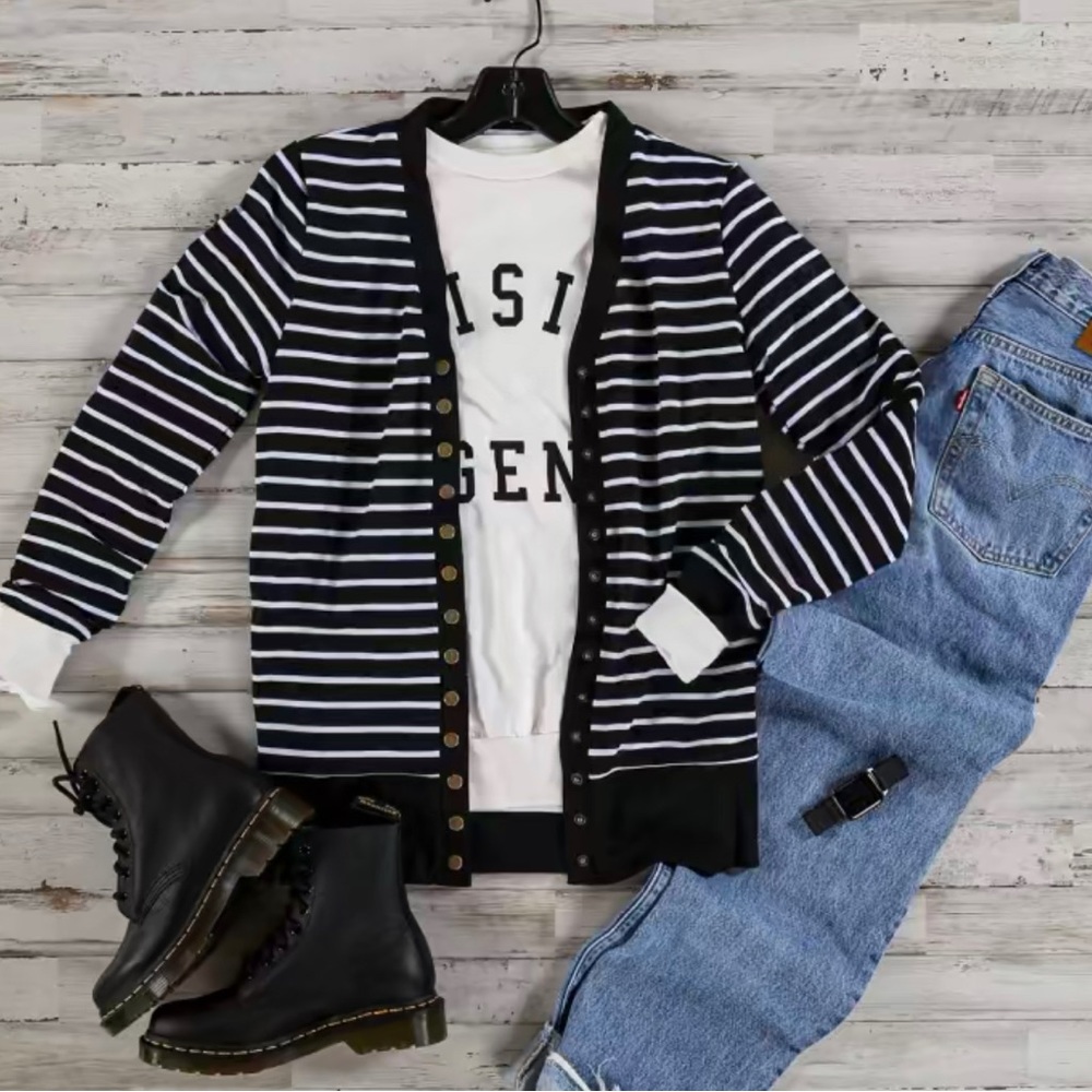 Coco And Main Striped Snap Button Cardigan